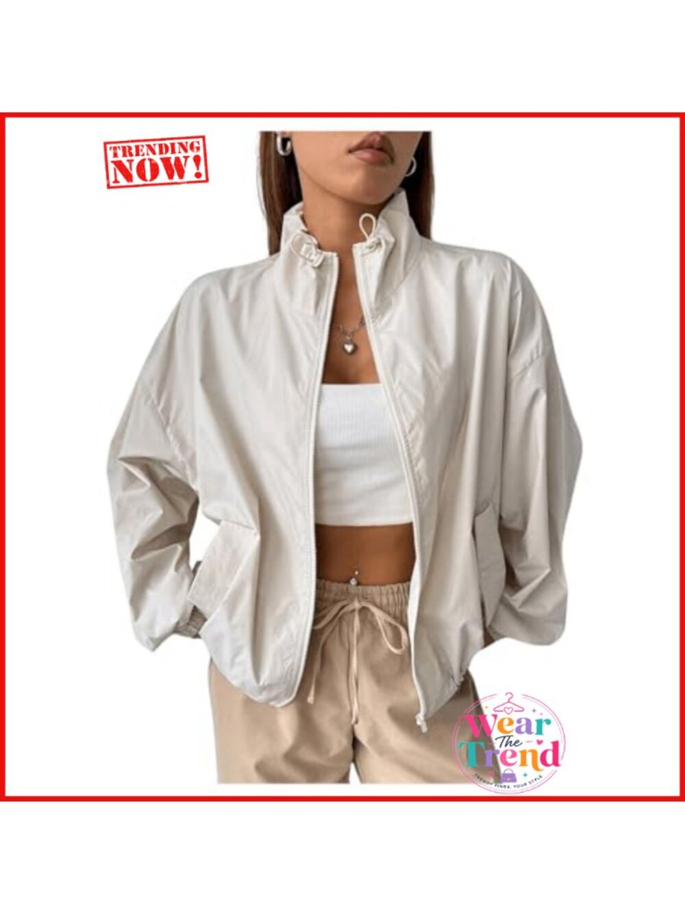Funnel Neck Zip Up Lightweight Windbreaker Casual Spring Jacket